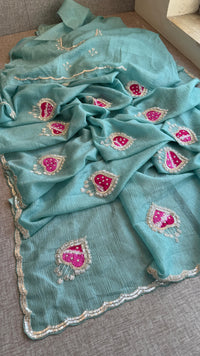 Crush Chinon Handloom Tissue Silk Saree with Pearl
