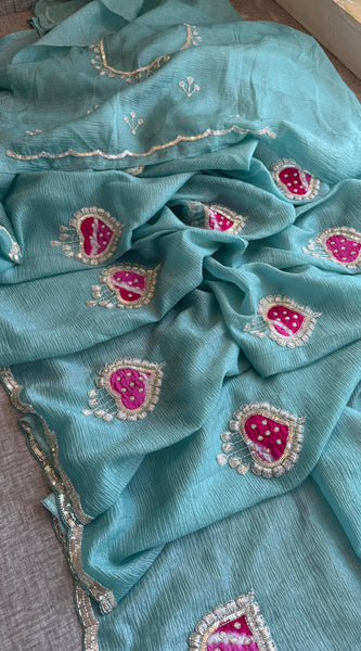 Tissue Handloom Banarasi Silk Saree with Pearl & Gotapatti