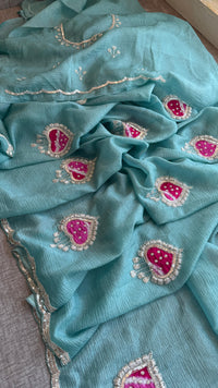 Crush Chinon Handloom Tissue Silk Saree with Pearl