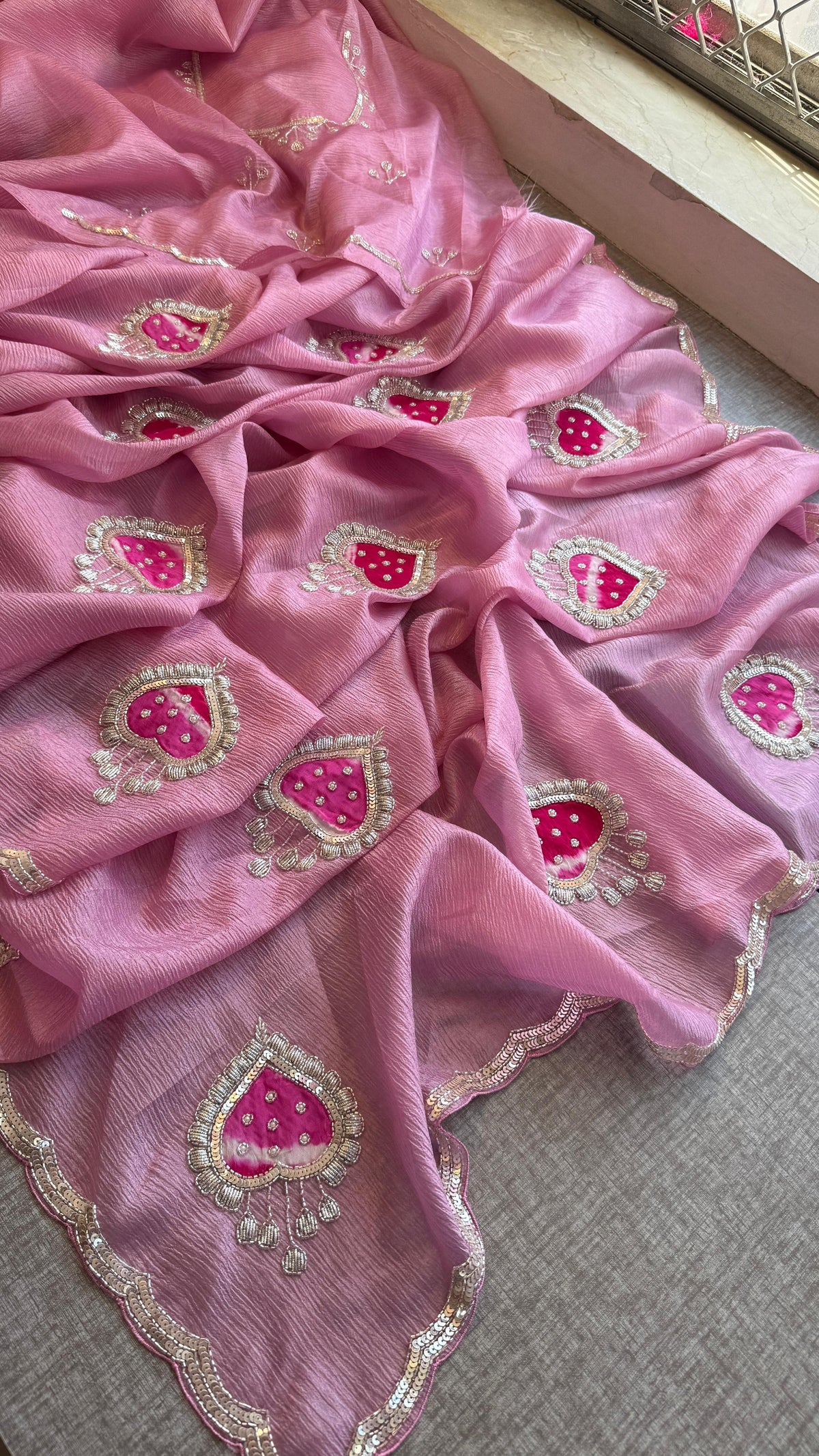 Crush Chinon Handloom Tissue Silk Saree with Pearl