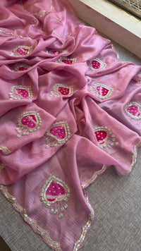 Crush Chinon Handloom Tissue Silk Saree with Pearl