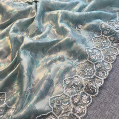 Soft Tissue Net Saree with Zardozi, Pearl & Kutdana Embroidery