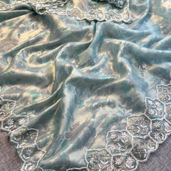 Soft Tissue Net Saree with Zardozi, Pearl & Kutdana Embroidery