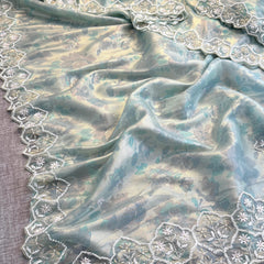 Soft Tissue Net Saree with Zardozi, Pearl & Kutdana Embroidery