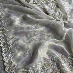 Soft Tissue Net Saree with Zardozi, Pearl & Kutdana Embroidery