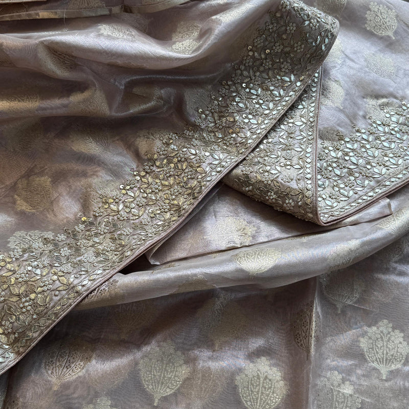 Tissue Handloom Banarasi Silk Saree with Pearl & Gotapatti