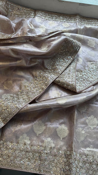 Tissue Handloom Banarasi Silk Saree with Pearl & Gotapatti