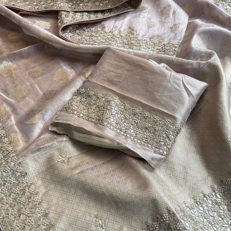 Tissue Handloom Banarasi Silk Saree with Pearl & Gotapatti