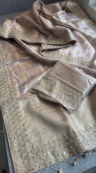 Tissue Handloom Banarasi Silk Saree with Pearl & Gotapatti