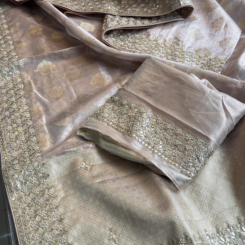 Tissue Handloom Banarasi Silk Saree with Pearl & Gotapatti
