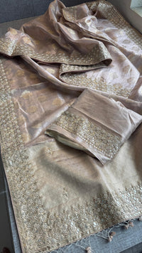 Tissue Handloom Banarasi Silk Saree with Pearl & Gotapatti
