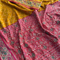 Patola Munga Banarasi Silk Saree with Zardozi & Pearl Work