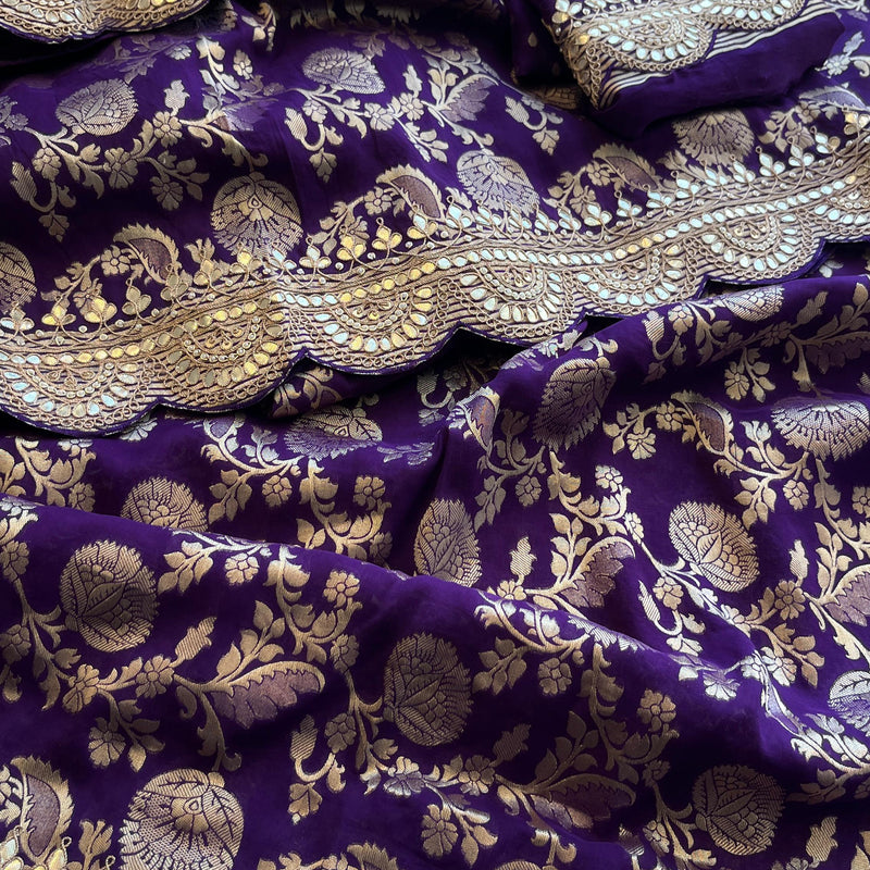 Khaddi Georgette Banarasi Saree with Pearl & Gotapatti Work