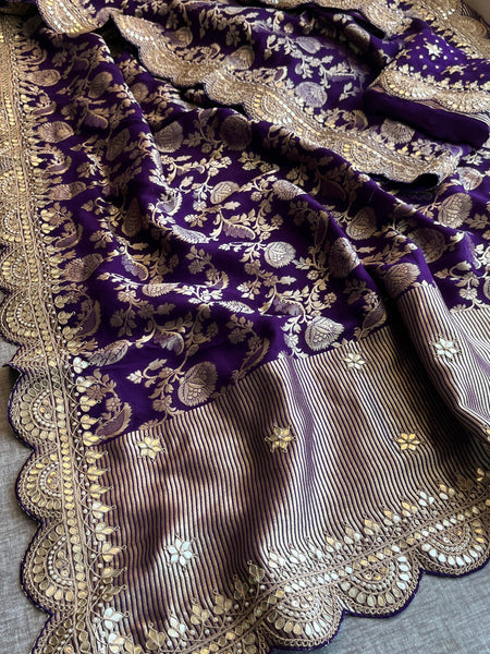 Khaddi Georgette Banarasi Saree with Pearl & Gotapatti Work