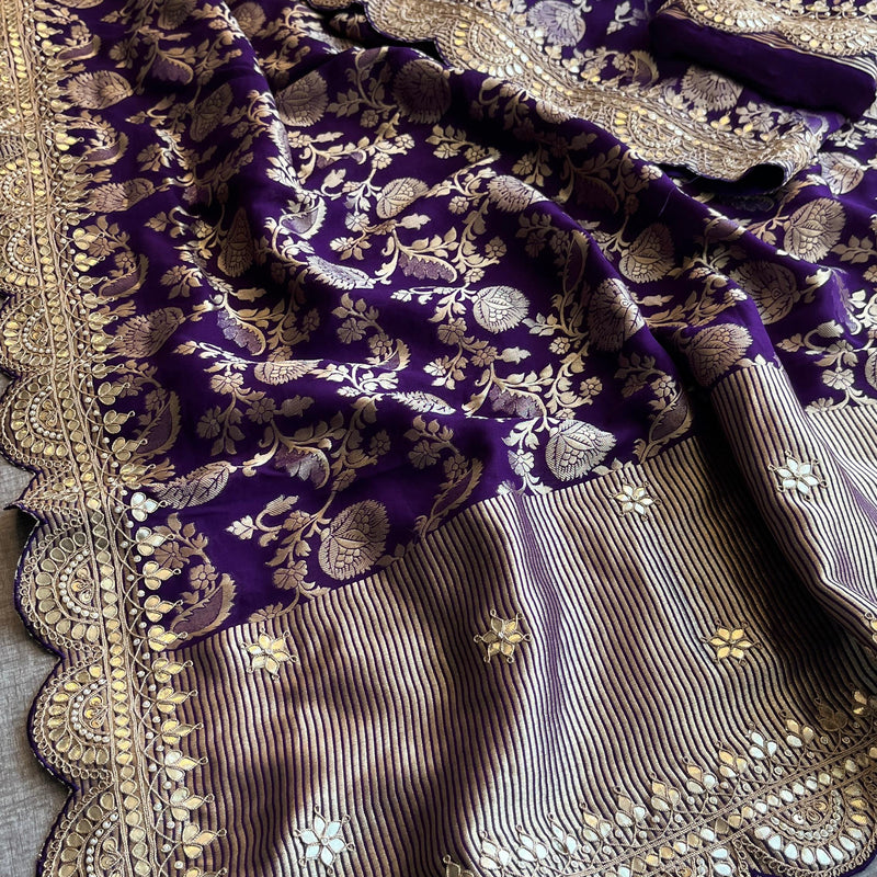 Khaddi Georgette Banarasi Saree with Pearl & Gotapatti Work