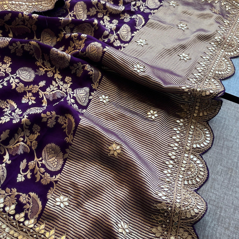 Khaddi Georgette Banarasi Saree with Pearl & Gotapatti Work