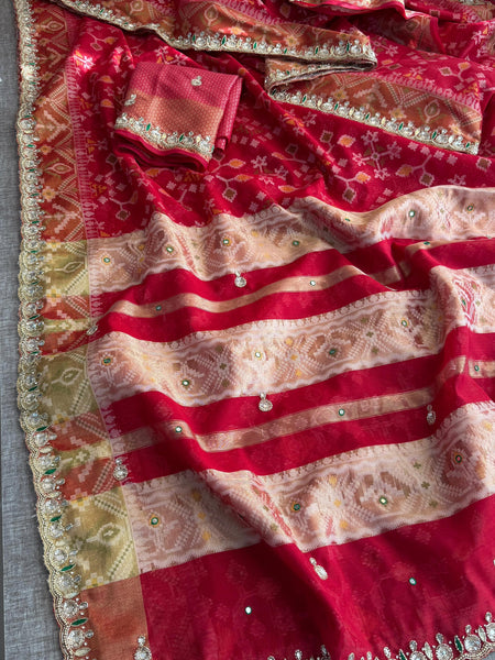 Soft Organza Saree with Pittan & Resham Hand Embroidery