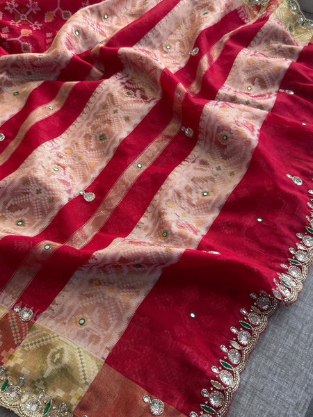 Soft Organza Saree with Pittan & Resham Hand Embroidery