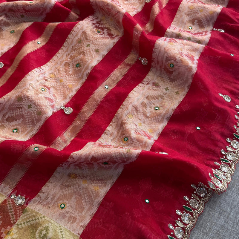 Soft Organza Saree with Pittan & Resham Hand Embroidery