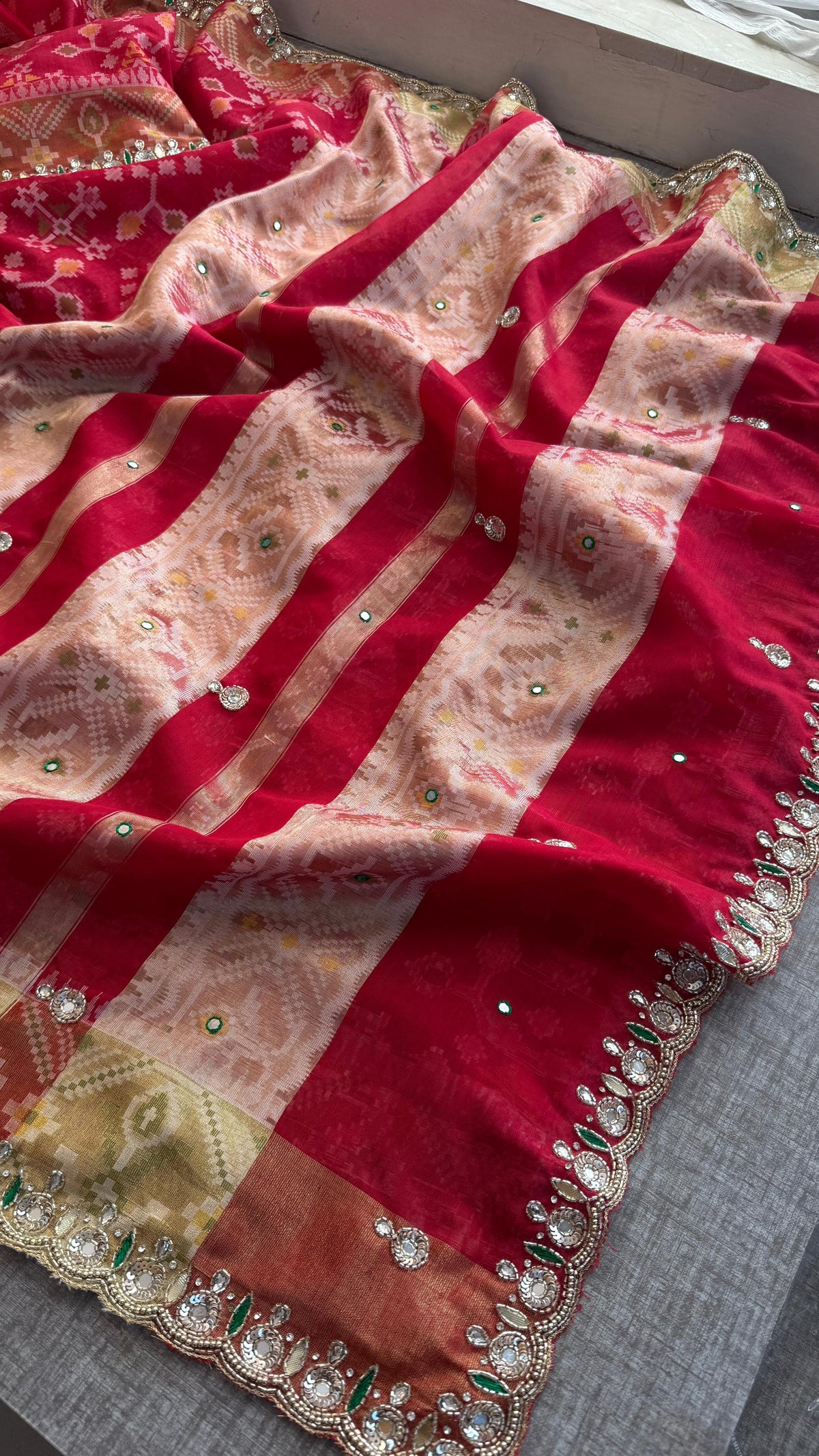 Soft Organza Saree with Pittan & Resham Hand Embroidery