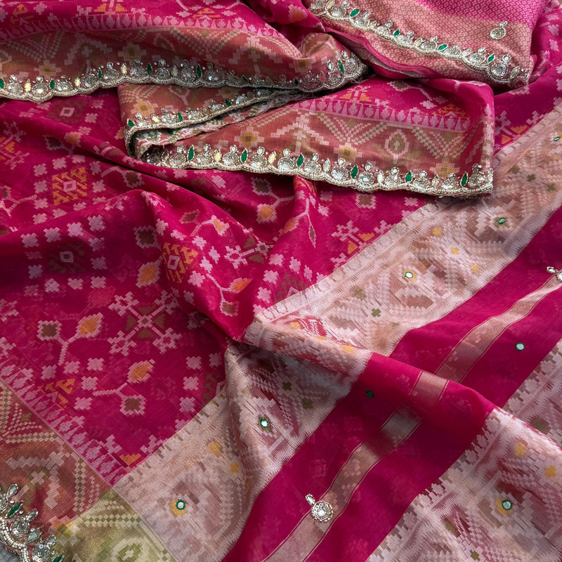 Soft Organza Saree with Pittan & Resham Hand Embroidery
