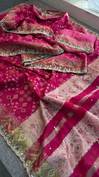 Soft Organza Saree with Pittan & Resham Hand Embroidery