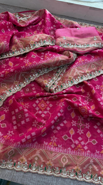 Soft Organza Saree with Pittan & Resham Hand Embroidery