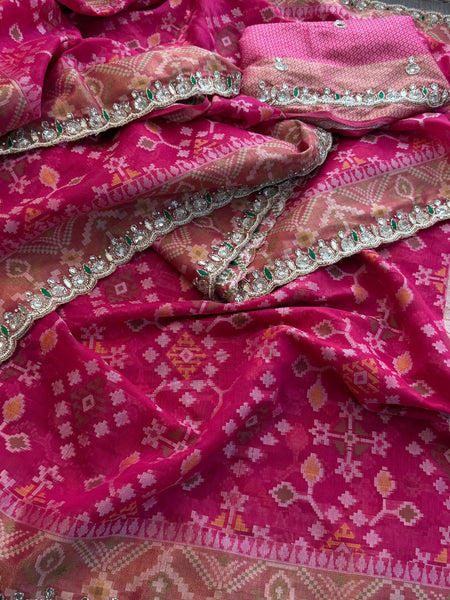 Soft Organza Saree with Pittan & Resham Hand Embroidery
