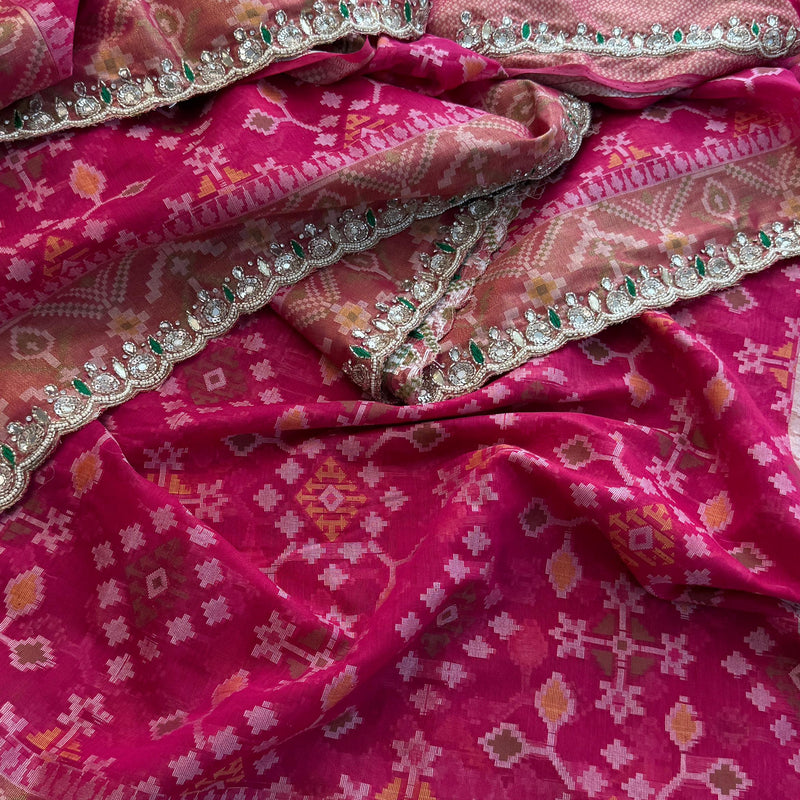 Soft Organza Saree with Pittan & Resham Hand Embroidery