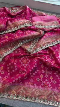 Soft Organza Saree with Pittan & Resham Hand Embroidery