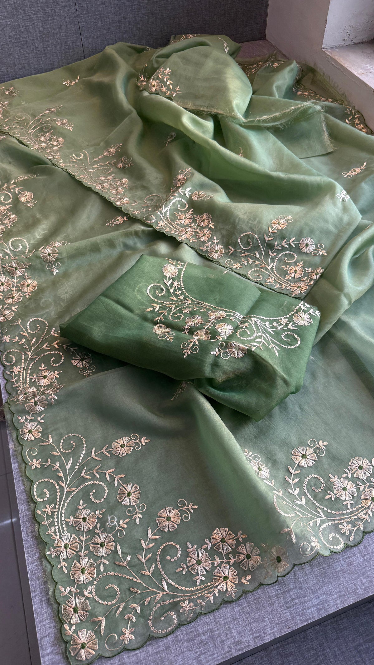 Soft Crepe Silk Saree with Zarkan & Kasab Embellishment
