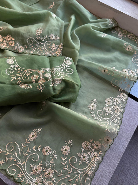 Soft Crepe Silk Saree with Zarkan & Kasab Embellishment