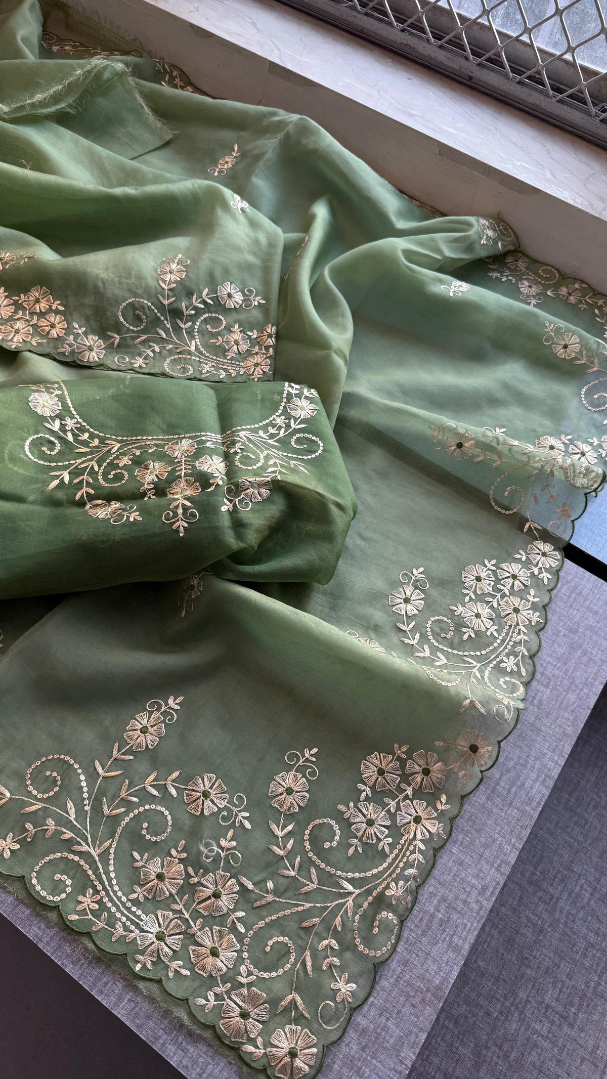Soft Crepe Silk Saree with Zarkan & Kasab Embellishment