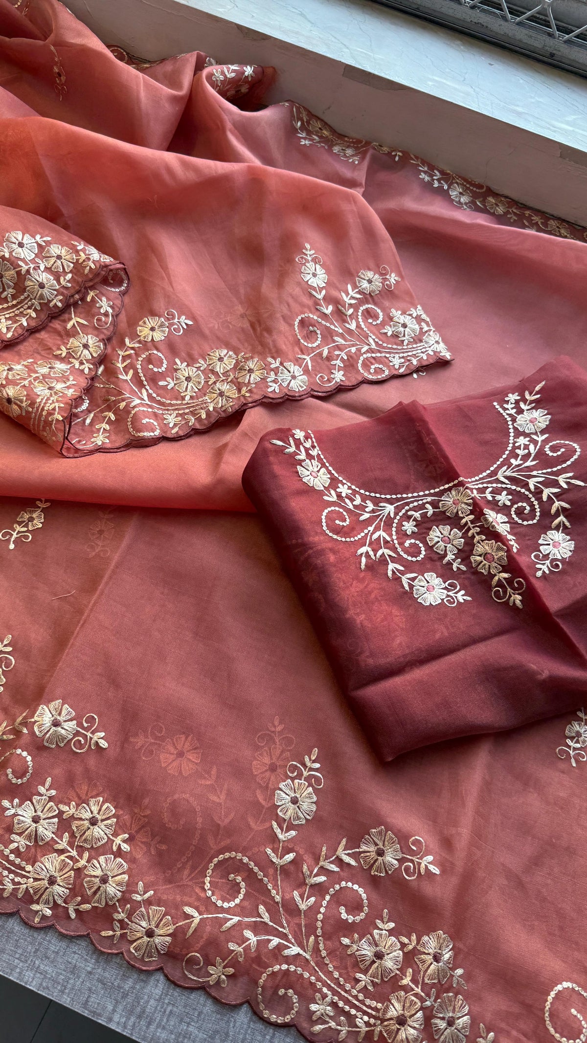 Soft Crepe Silk Saree with Zarkan & Kasab Embellishment