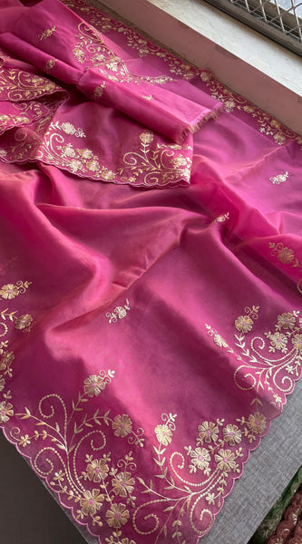 Soft Crepe Silk Saree with Zarkan & Kasab Embellishment