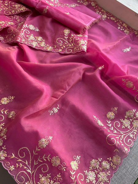 Soft Crepe Silk Saree with Zarkan & Kasab Embellishment