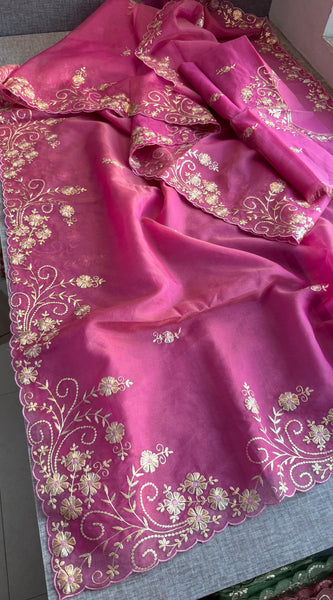 Soft Crepe Silk Saree with Zarkan & Kasab Embellishment