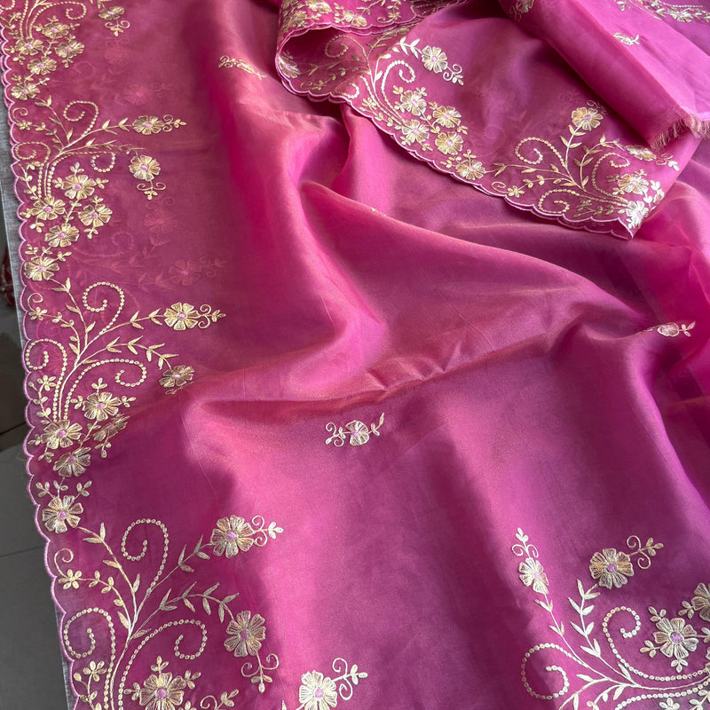 Soft Crepe Silk Saree with Zarkan & Kasab Embellishment