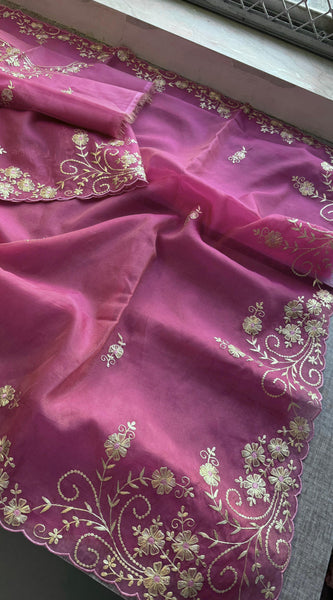 Soft Crepe Silk Saree with Zarkan & Kasab Embellishment