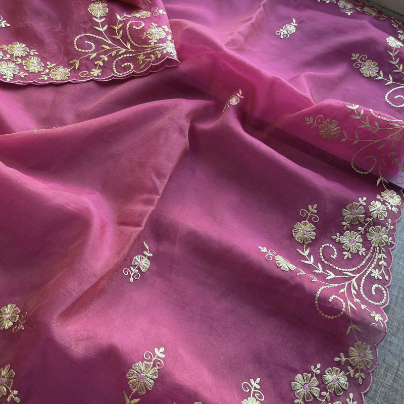 Soft Crepe Silk Saree with Zarkan & Kasab Embellishment