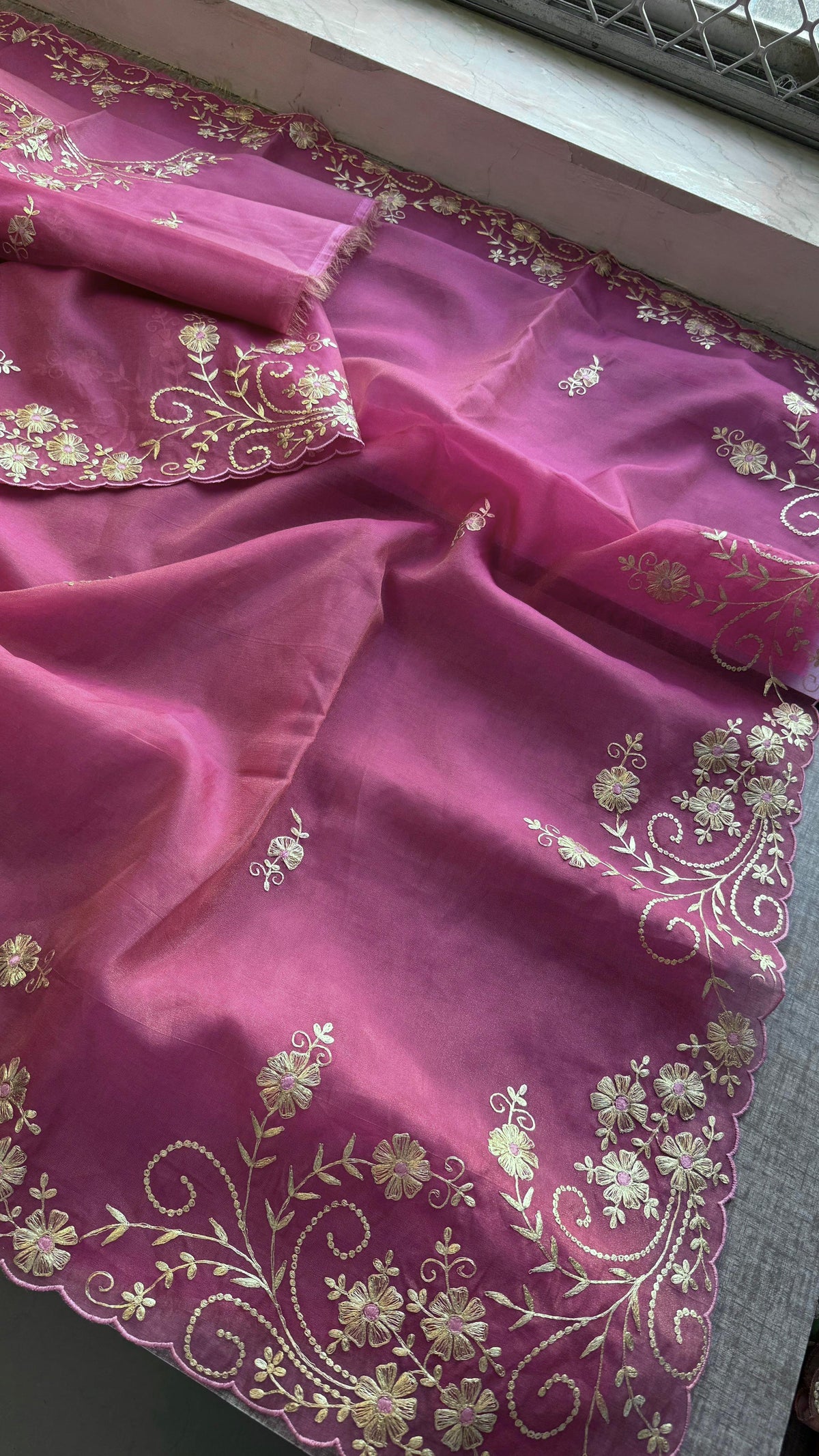 Soft Crepe Silk Saree with Zarkan & Kasab Embellishment