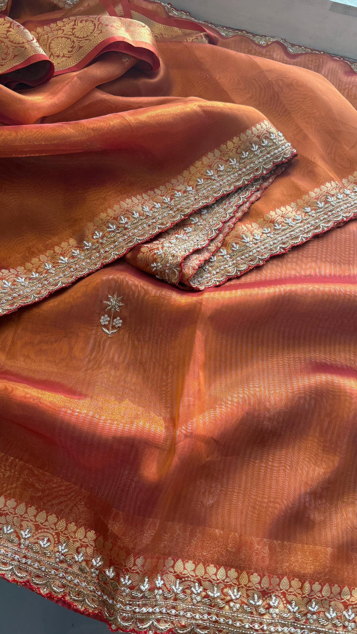 Pure Tissue Banarasi Silk Saree | Zardozi & Kutdana Work