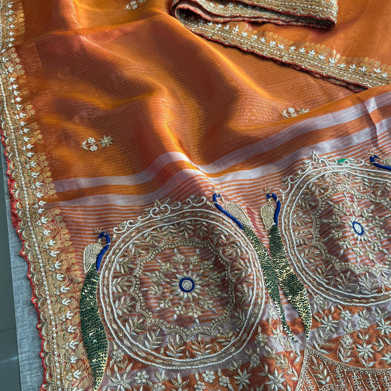 Pure Tissue Banarasi Silk Saree | Zardozi & Kutdana Work