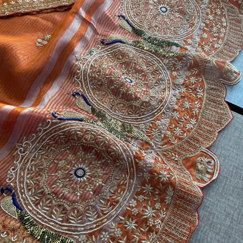Pure Tissue Banarasi Silk Saree | Zardozi & Kutdana Work