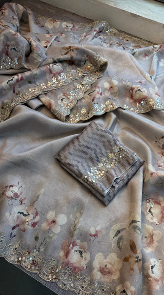 Tussar Linen Silk Saree with Gotapatti & Kutdana Work
