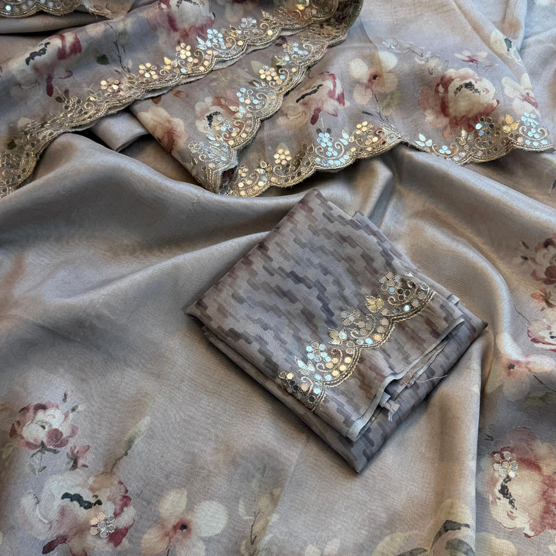 Tussar Linen Silk Saree with Gotapatti & Kutdana Work