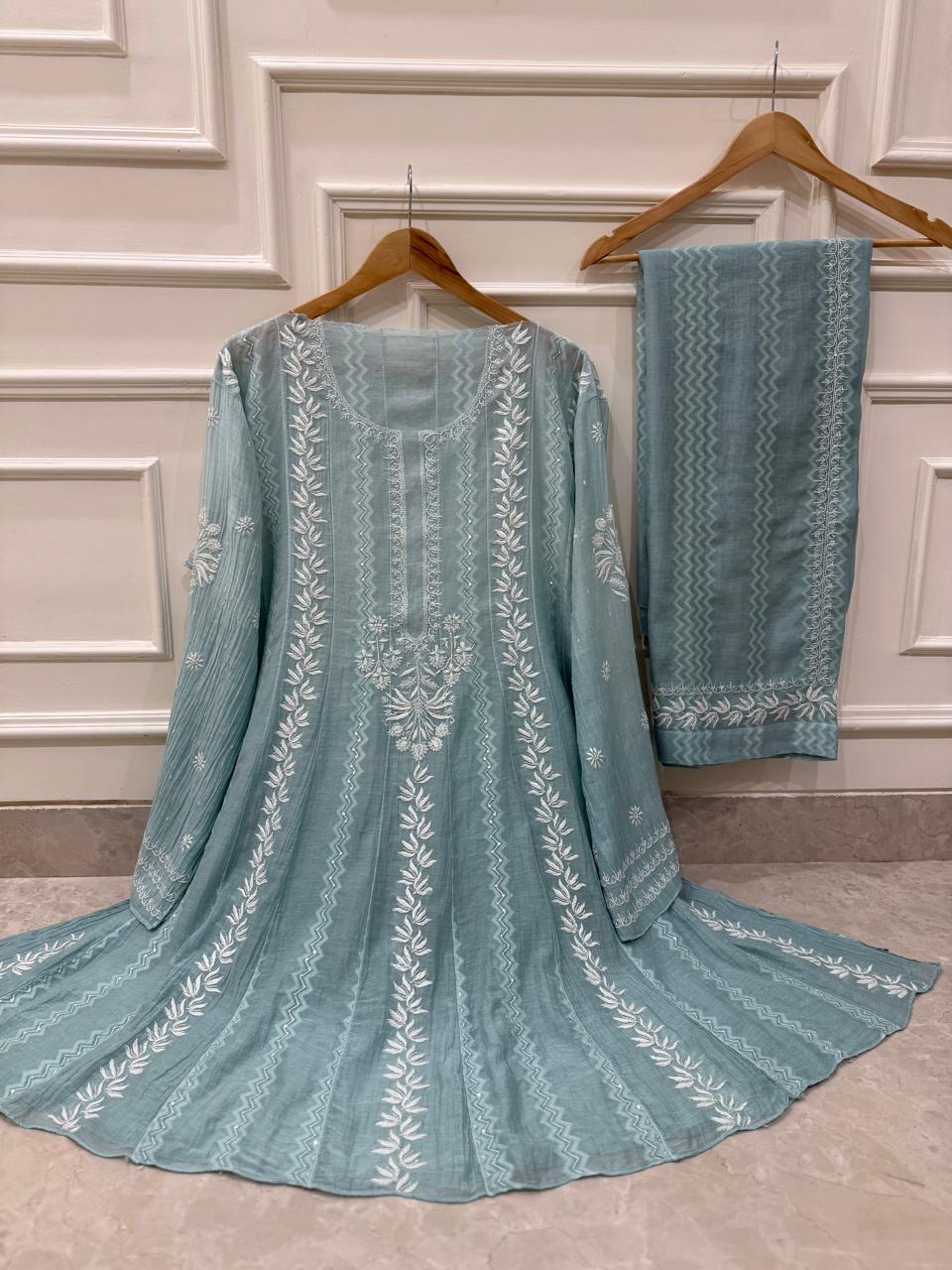 Mul Chanderi Co-ord Set with Sequin & Katdana Work