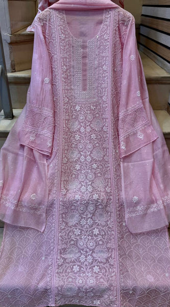 Mul Chanderi Kurta Set with Pearl, Sequin & Katdana
