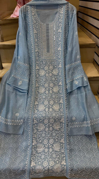 Mul Chanderi Kurta Set with Pearl, Sequin & Katdana