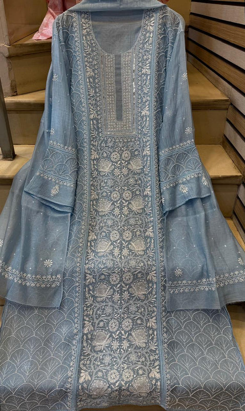 Mul Chanderi Kurta Set with Pearl, Sequin & Katdana